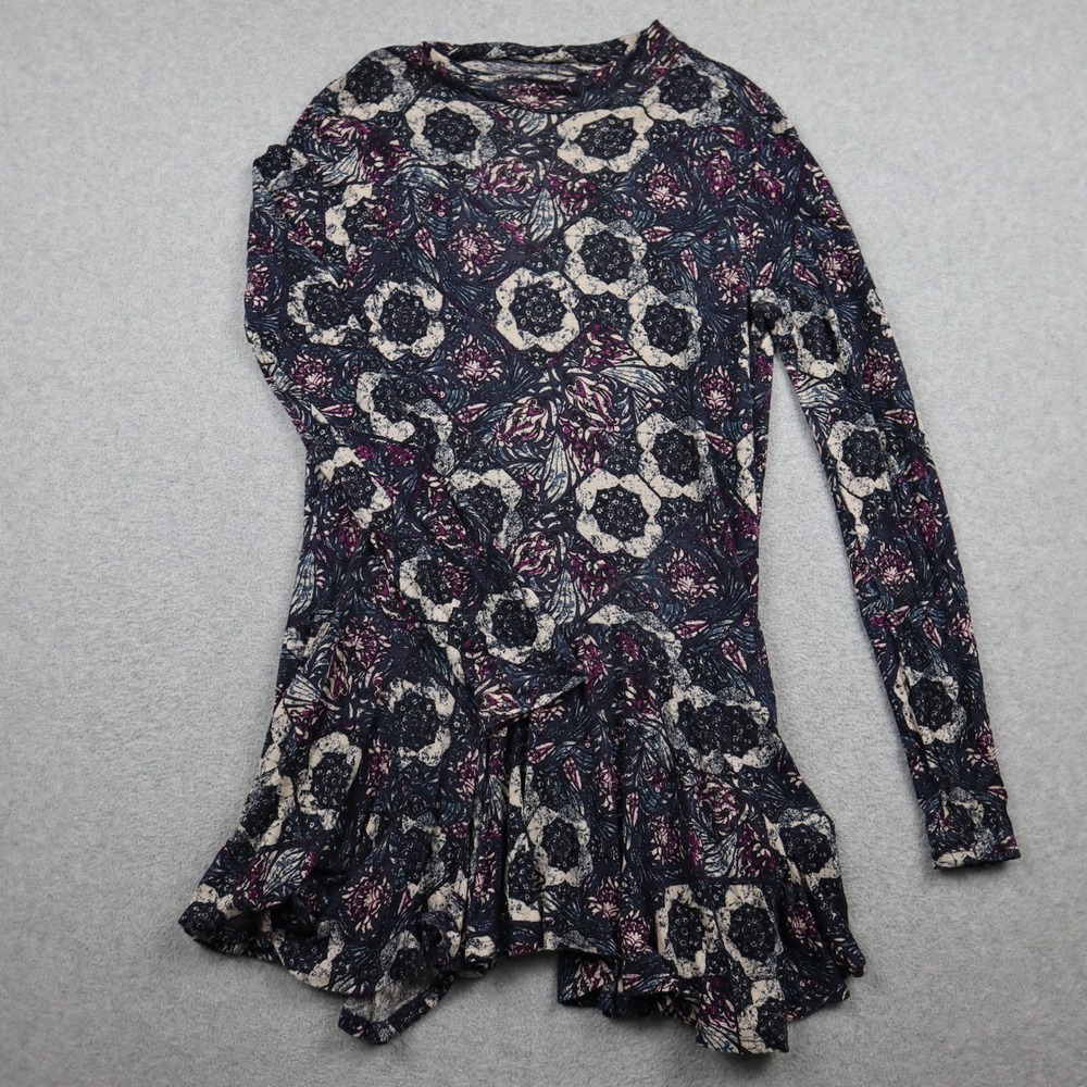 Free People Top Womens M Peplum Open Back Floral Print Long Sleeve Rayon Linen